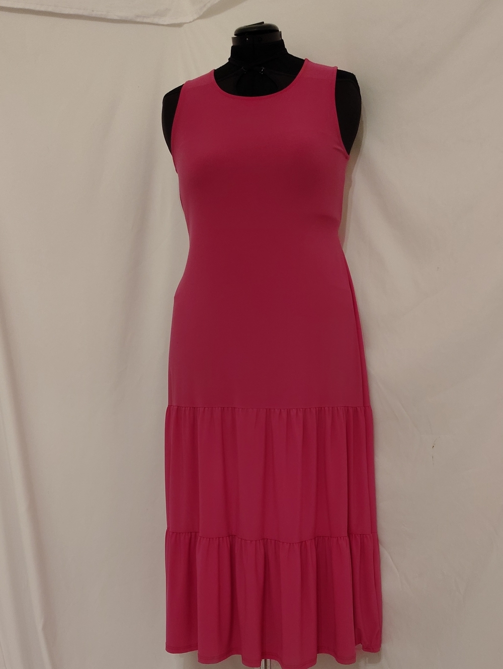 Woman Within Hot Pink Sleeveless Tiered Maxi Dress